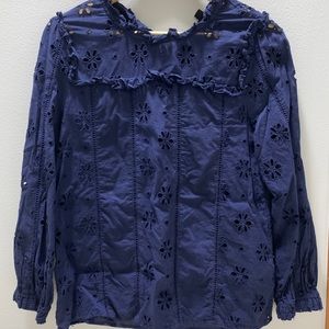 JCrew Long Sleeve Ruffle Neck Top in Eyelet